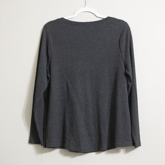 Time and Tru Gray Waffle Knit Long Sleeve Tee - Picture 2 of 2